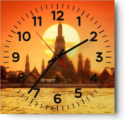 Produktbild von Wanduhr - Quadrat - Glasuhr - Tempel Asien - 40x40cm - Schleichendes Uhrwerk - Lautlos - zum Aufhängen bereit - Dekoration Modern - Wanddekoration aus Glas - C4AC40x40-3420