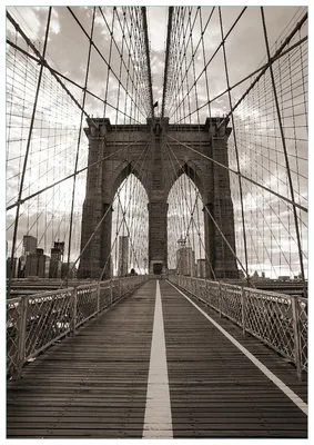 Produktbild von Wallario Premium Glasbild, freischwebende Optik, kräftige Farben, Größe 100 x 70 cm Motiv Brooklyn Bridge in New York