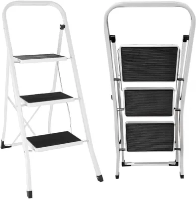 Imagen del producto de Escalera de 3 peldaños, diseño plegable, características de seguridad antideslizantes, escalera de 3 peldaños