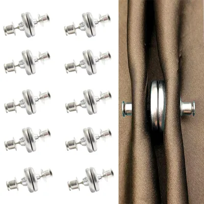 Gardinenclips magnetisch, 10 Paar, rund, silber, Legierung