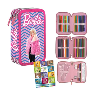 Obrázok produktu pre Goldkids - Peresnica s 3 predali - Peresnica za deklice - Peresnica s 3 predali - Šolska peresnica s polnilom - Barbie
