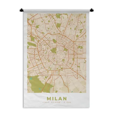 Produktbild von MuchoWow® Wandteppich Wandbehang Mailand - Stadtplan - Vintage - Karte 60x90 cm Tapisserie Dekoration Wandtuch - Foto-Teppich - Abwaschbar