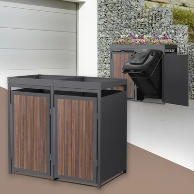 Obrázek produktu pro ML-Design 2-košový box na odpadky se stříškou na sázení, kryt na 2 koše, 240 l, 132x80x124 cm antracitová ocel se vzhledem dřeva, box na odpadky s dvířky