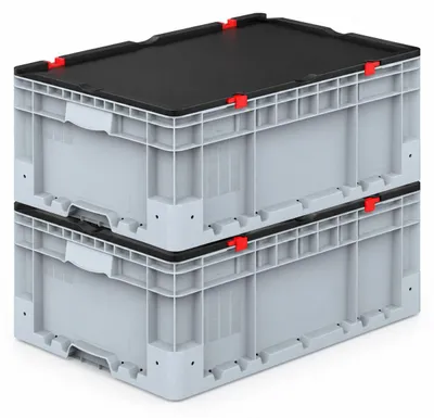Produktbild von Povag Eurobox mit Deckel 2er-Set 60 x 40 x 24,4 cm, Stapelbox, Grau