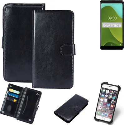 Produktbild von K-S-Trade 360° Hülle kompatibel mit Wiko Jerry 4 schwarz Kunstleder Case BookCase WalletCase Kunstlederederhülle Handyhülle, Rundumschutz Bumper