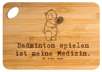 Produktbild von Mr. & Mrs. Panda Schneidebrett Panda Badminton  - Transparent - Geschenk, Frühstücksbrettchen, Hackbrett, Holzbrett, Frühstücksbrett, spielen, vesperbrett, schneidbrett