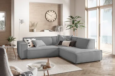 Produktbild von KAWOLA Sofa SAMU Ecksofa Cord grau Recamiere rechts