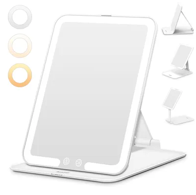 Immagine prodotto di Specchio cosmetico Auxmir con illuminazione, pieghevole, a LED, colore bianco – dimensioni 21 cm (lunghezza) x 15,5 cm (larghezza)