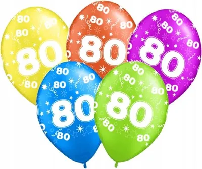 Produktbild von Luftballons mit Aufdruck zum 80. Geburtstag "80", 5 Stk.