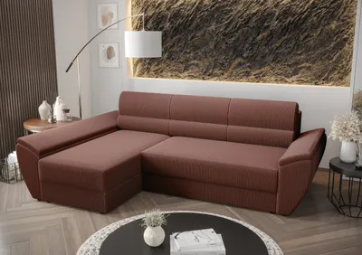 Zdjęcie produktu dla BEDANTE Narożnik L REBI L3 Poso 29 Lewy z funkcją spania, koralowy, w kształcie litery L, sofa ze schowkiem, pojemnik na pościel, sofa do salonu, kanapa, sofa, rozkładana sofa