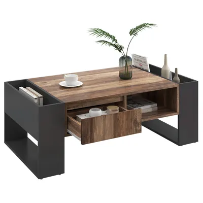 Produktbild von Couchtisch 111/60/40 cm, Sofatisch mit Schublade und offenen Fächern, Beistelltisch, Wohnzimmertisch