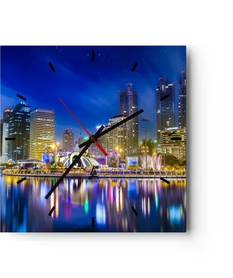 Produktbild von Wanduhr - Quadrat - Glasuhr - Asien bangkok gebäude stadt - 30x30cm - Schleichendes Uhrwerk - Lautlos - zum Aufhängen bereit - Dekoration Modern - Wanddekoration aus Glas - C3AC30x30-2447