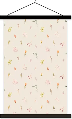 Produktbild von MuchoWow® Textilposter Blumen - Pastell - Pflanzen 60x90 cm mit schwarzem Rahmen - Poster Wohnzimmer
