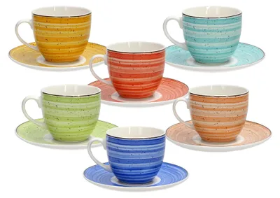 Produktbild von Kaleido, Set aus 6 Teetassen mit Untertassen, New Bone China, mehrfarbig
