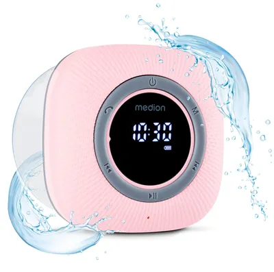Produktbild von MEDION S66884 Duschradio mit Bluetooth (Badradio, UKW Radio, Saugnapf, LED-Display, IPX6 Wasserdicht, integrierter Akku, MD43884) pink