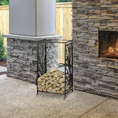 Image de Rangement du bois de chauffage - Support pour bois de chauffage - Rangement pour bois de cheminée - Porte-bois de cheminée - Accessoire pour cheminée - Acier noir