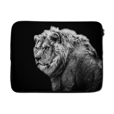 Produktbild von MuchoWow® Laptop Hülle 17 Zoll Laptoptasche Löwe - Porträt - Wildtiere - Schwarz - Weiß - Zipper - Schutzabdeckung