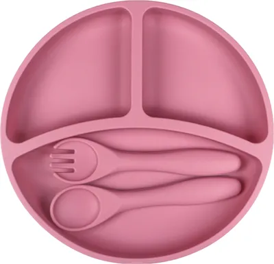 Produktbild von Baby-Fütterungsset aus Silikon, unterteilter Saugnapfteller mit Löffel und Gabeln für Kleinkinder, BPA-frei, selbstständiges Essen, babygeführtes Entwöhnungszubehör