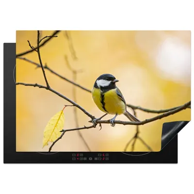 Produktbild von KitchenYeah© Herdabdeckplatte Kohlmeise - Zweig - Vogel - Tiere , 75x52cm, Küche Deko, Glaskeramikkochfeld Herdabdeckung, Abdeckplatte fùr Kochfeld