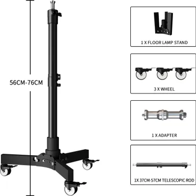 Zdjęcie produktu dla Statyw fotograficzny z regulacją wysokości do 125 cm, w tym kółka, model 76 cm