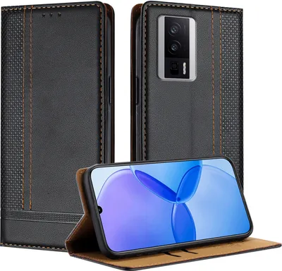 Produktbild von Handyhülle für Xiaomi Poco F5 Pro/Redmi K60/K60 Pro Leder Flip Klappbare Schutzhülle mit Standfunktion Schwarz