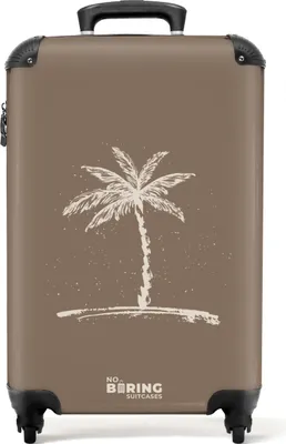 Produktbild von NoBoringSuitcases.com Hartschalen Handgepäck Koffer 55x35x20 cm, 36L, Männer mit Palme: Braun mit beiger Palme, Reisekoffer mit 4 Rollen