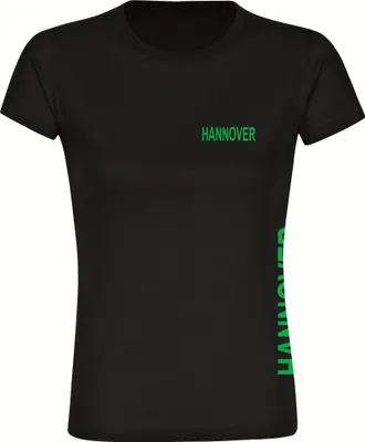 Produktbild von multifanshop Damen T-Shirt - Hannover - Brust & Seite, schwarz, Größe XXL