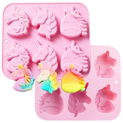 Image de Moule en silicone en forme de licorne - Moule à 6 cavités pour gâteaux, mousses, chocolats, gelées et savons