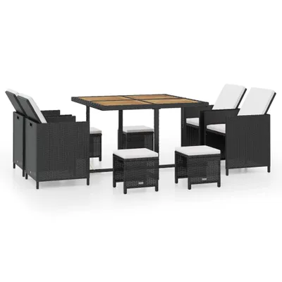 Produktbild von vidaXL 9-tlg. Garten-Essgruppe Poly Rattan Akazienholz Schwarz