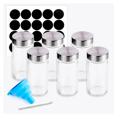 Produktbild von Gewürzgläser, 16 Stück Glas-Gewürzgläser mit Etikett, Gewürzbehälter-Set, Gewürzgläser, leer, 118 ml, runde Gewürzflaschen, Gewürzflaschen inklusive Kreidemarker und faltbarem Silikontrichter