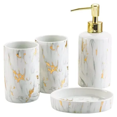 Productafbeelding van 4-delig Ceramisch Zeepdispenser Set voor Badkamer