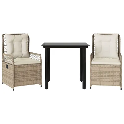 Produktbild von vidaXL 3-tlg. Garten-Essgruppe mit Kissen Beige Poly Rattan