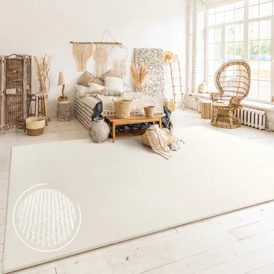 Produktbild von Teppich Wohnzimmer Kurzflor Skandinavisches Boho Muster Moderne Einfarbige Deko Grösse 120x160 cm