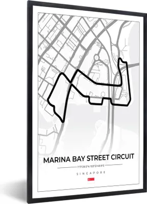Produktbild von MuchoWow® Gerahmtes Poster Rennsport - Sport - Rennstrecke - Singapur - Marina Bay Street Circuit - Weiß 60x90 cm - Poster mit Schwarzem Bilderrahmen Wandposter Rahmen Foto Bilder - Kunst
