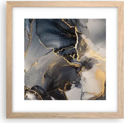 Produktbild von Gerahmtes Poster - Rahmen in heller Eiche - Dunkel Abstraktion Gold - 30x30 cm - Wand Bild - Wanddeko - Wandbilder - Kunstposter - Wandposter - Bilderrahmen - Bilder - Kunstdruck - P2NAC30x30-4824