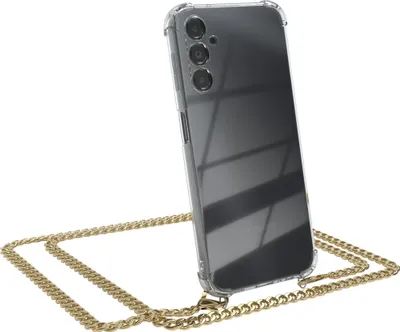 Produktbild von EAZY CASE Metall Handykette für Samsung Galaxy A14 5G, Handyhülle mit Umhängeband, Silikonhülle, Metallkette für Smartphone in Gold