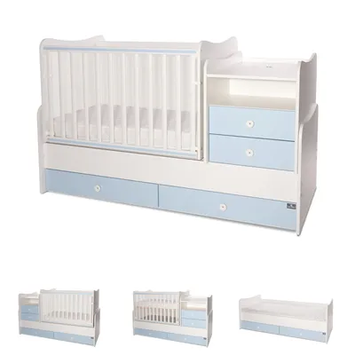 Produktbild von Lorelli Baby- Jugendbett Combo umbaubar 2 Kinder gleichzeitig Schaukelfunktion weiß blau