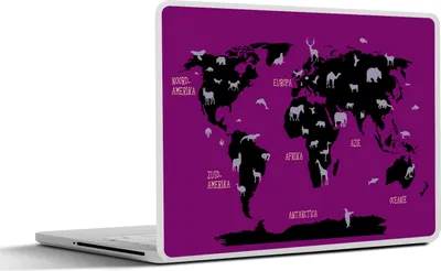 Produktbild von MuchoWow® Laptop Aufkleber Sticker Cover Weltkarte Kinder - Tiere - Mintgrün 31x22.5 cm - Laptop-Deko
