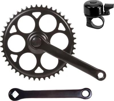 Produktbild von Kurbelgarnitur Tretkurbel Kurbel Kettenradgarnitur 44 Zähne Schwarz inkl. Fahrradklingel