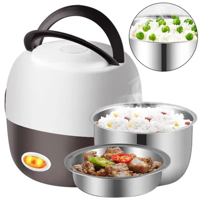 Produktbild von Elektrische Lunchbox 2L, 200W Schnellheizung in 15 Minuten, Edelstahlbehälter abnehmbar, Ideal zum Dampfen & Kochen, Tragbarer Speisenwärmer für Büro & Zuhause