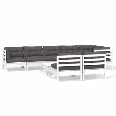 Produktbild von vidaXL 9-tlg. Garten-Lounge-Set mit Kissen Weiß Kiefer Massivholz
