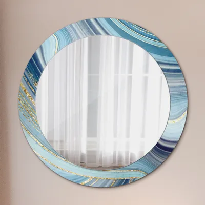 Produktbild von Runder Spiegel mit Modernem Aufdruck - Dekospiegel Wandmontage -Blau Marmor- Ø70cm