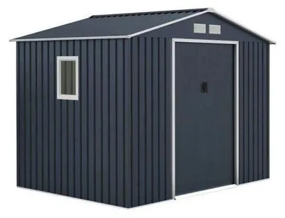 Image de ARCHER, abri de jardin en métal, 5,29 m², dimensions 277 x 191 x 202 cm, couleur gris anthracite, avec fenêtre et 2 portes coulissantes, kit de fixation inclus