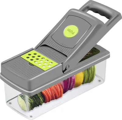 Produktbild von Multifunktionaler Gemüse- und Zwiebelschneider, Gemüsehobel, 8 Klingen, Eiertrenner, Handschützer & Melonenschäler