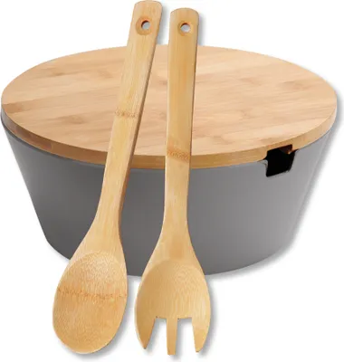 Produktbild von KESPER Obst & Salatschale, Kunststoff mit Bambusdeckel, grau, Ø 26cm, Höhe: 11 cm 32600