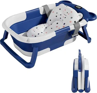Image de Baignoire pour bébé Famanu avec coussin de bain et thermomètre intégré - baignoire pliable avec support