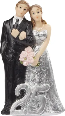 Produktbild von Silbernes Hochzeitspaar Dekorationsfigur für Silberne Hochzeit, Zahl 25, ca. 9 cm