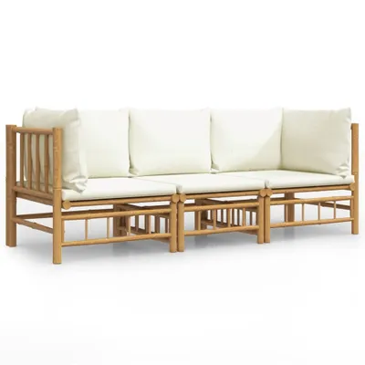 Produktbild von vidaXL 3-tlg. Garten-Lounge-Set mit Cremeweißen Kissen Bambus