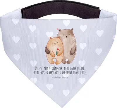 Produktbild von Mr. & Mrs. Panda Halstuch Hund Bären Liebe - Grau Pastell - Geschenk, Hundehalstuch, Kuscheln, Freundin, Bandana, für, Hochzeitstag, Beziehung, Hunde, Verknallt