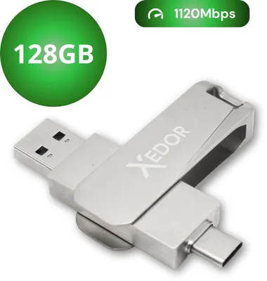 Produktbild von Xedor Base - USB-Stick - 128 GB - 1120 Mbit/s - USB-C und USB-A - iPhone und Android - Silber